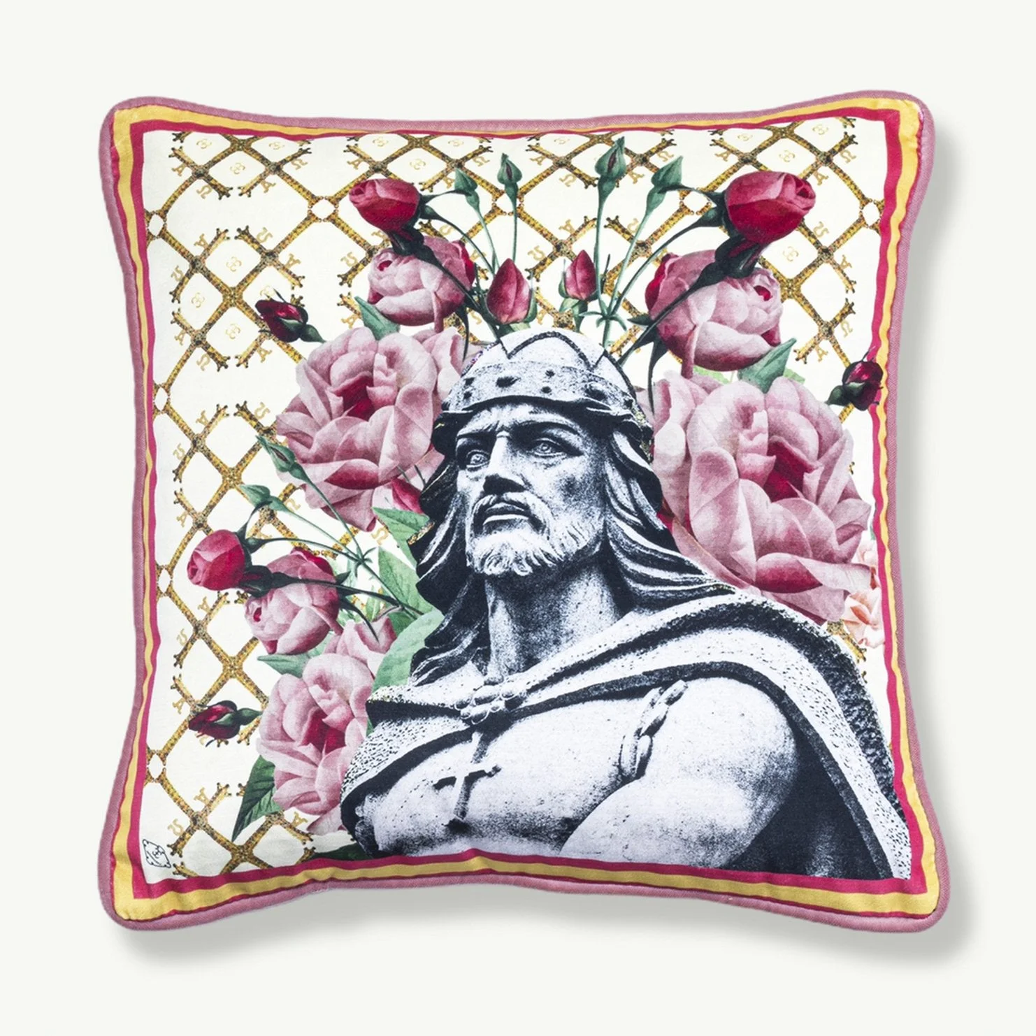 King Pelayo pink and ivory cushion