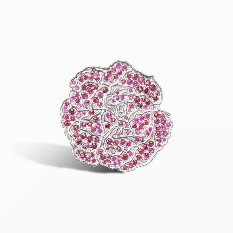 Silver and rubies Carnation scarf ring
