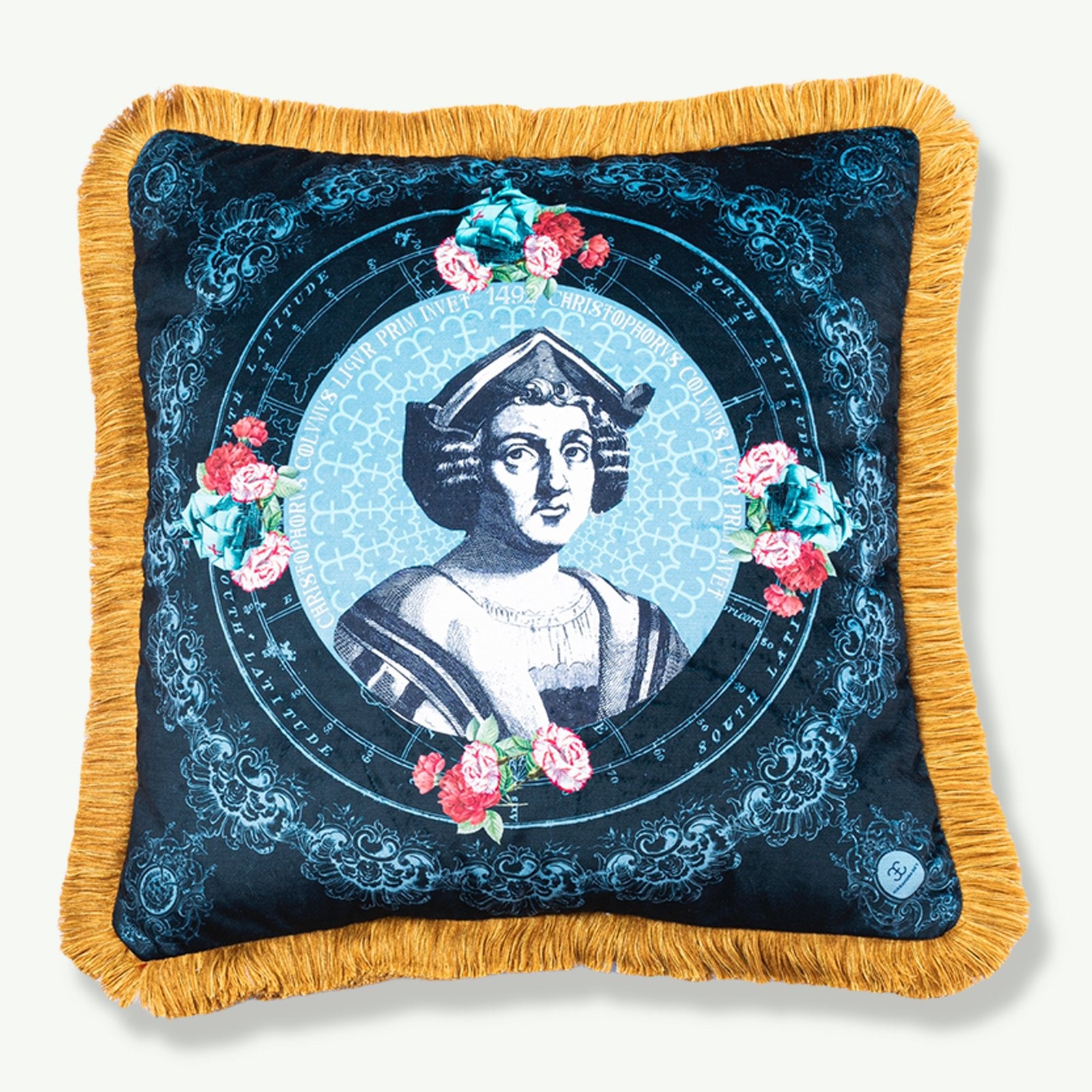 Christopher Columbus" bluish-black cushion