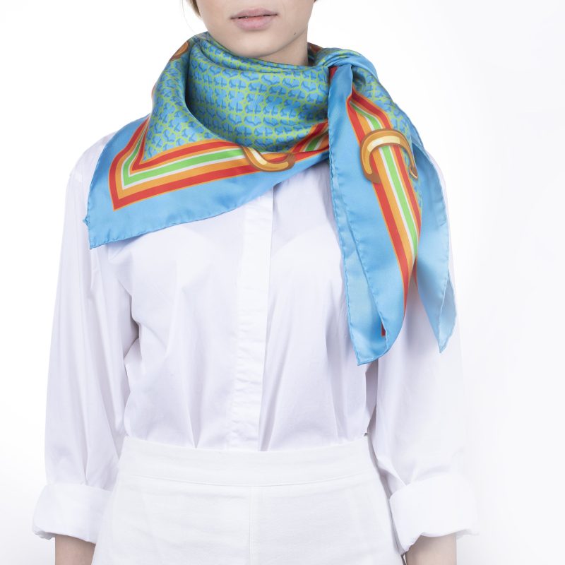 Turquoise silk scarf "Logomanía" 90